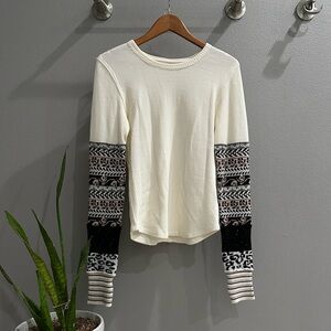 Free People Cream Textured Long Sleeve Top